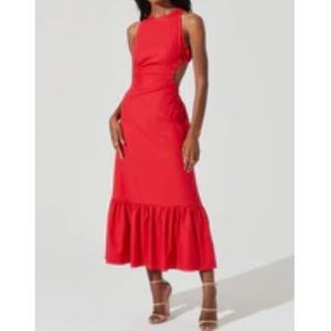 Red Open Back Linen Maxi Dress